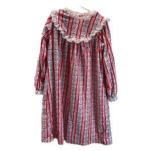 Lanz of Salzburg Girls Nightgown XS 4-5 Flannel Red Hearts Eyelet Floral Print